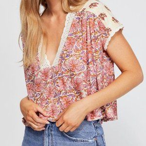 Free People Leilani print tea combo crochet top m